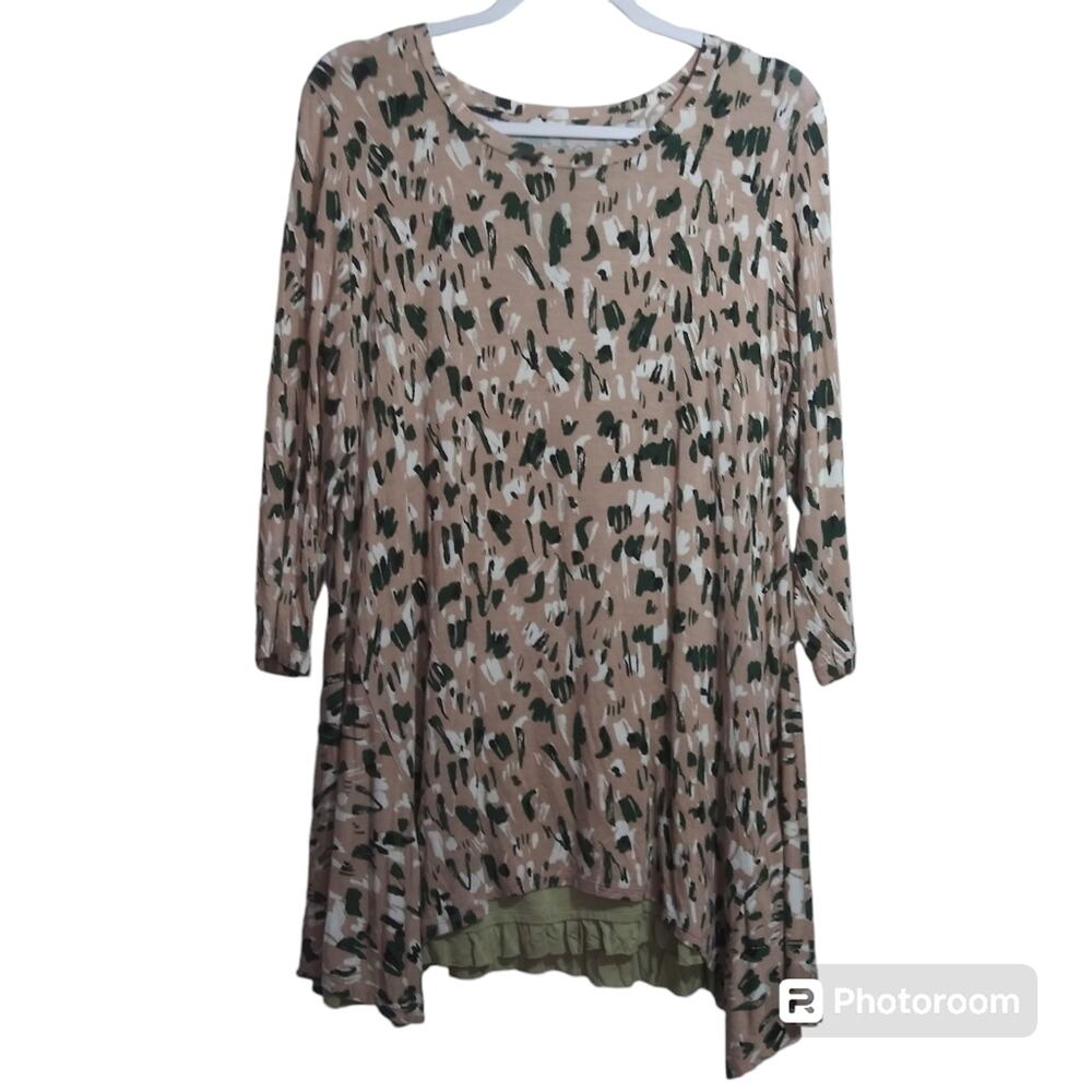 LOGO by Lori Goldstein Printed Top with Solid Tank Twin Set Size M